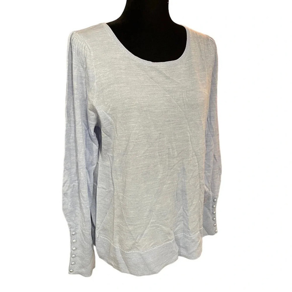 New with tags Talbots Merino Pearl Button Puff Sleeve Sweater Baby Blue Large - Picture 3 of 8